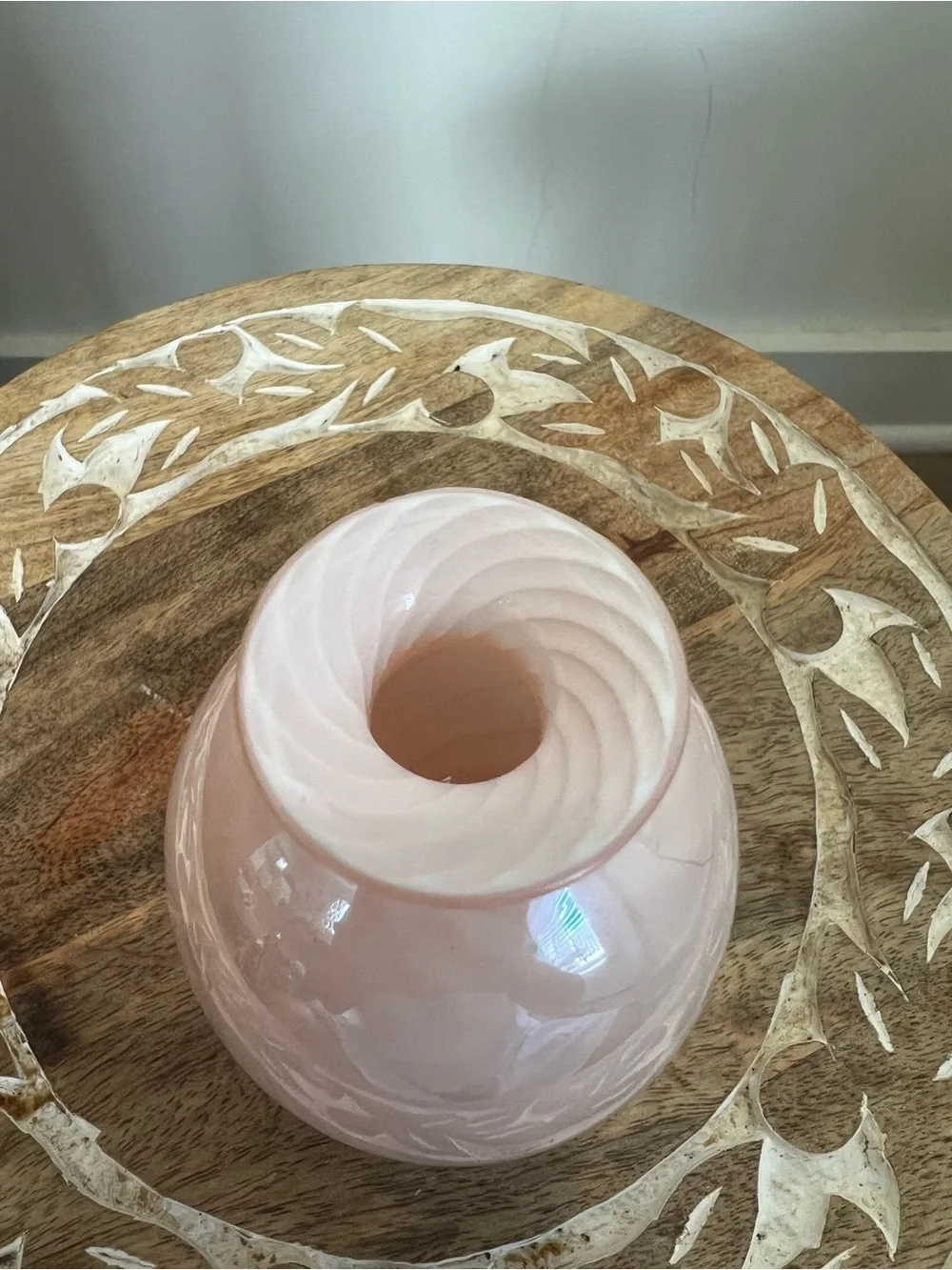 Vintage 1970’s Italian Murano Art Glass Swirl Filigrana Technique blush pink